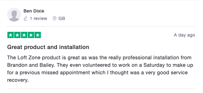 five star review from a customer pleased with the work