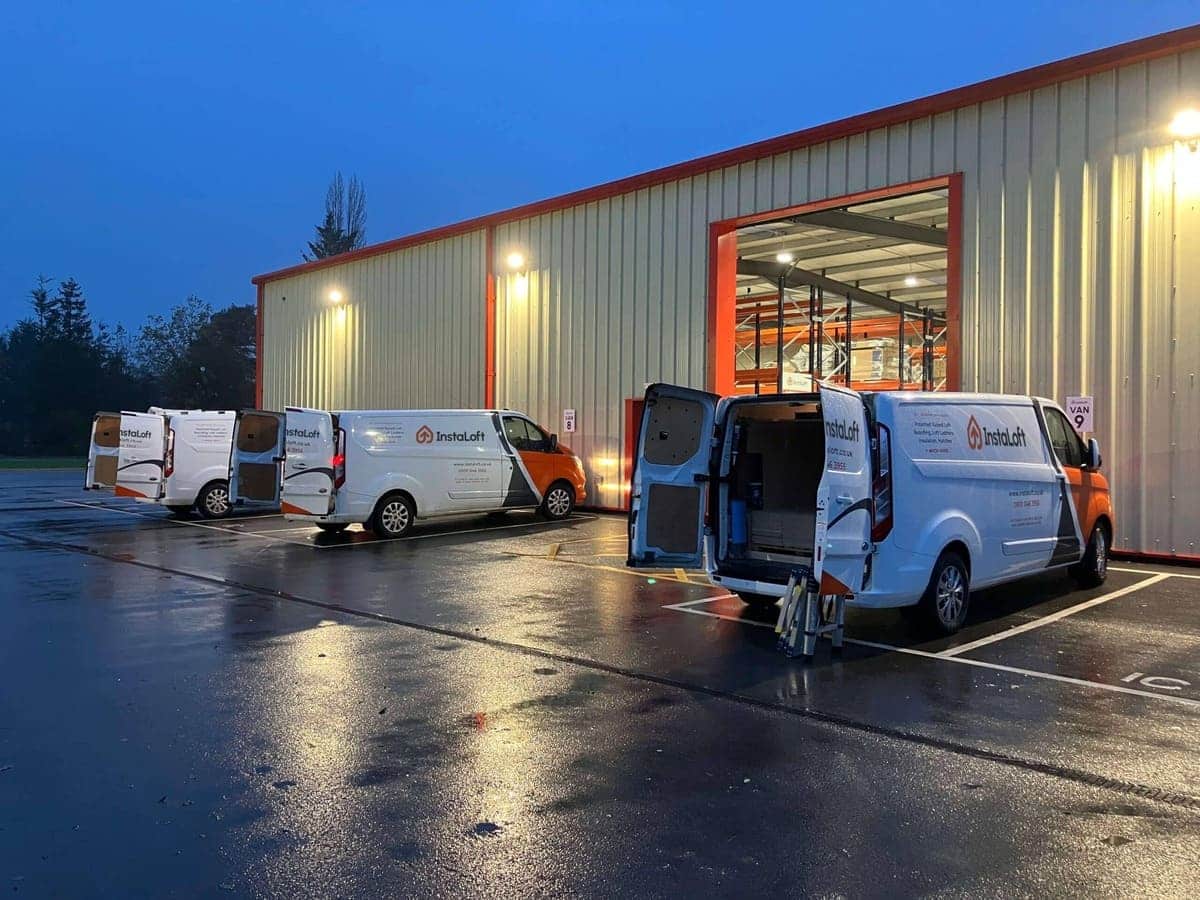 instaloft vans being loaded up with loft boarding installation materials