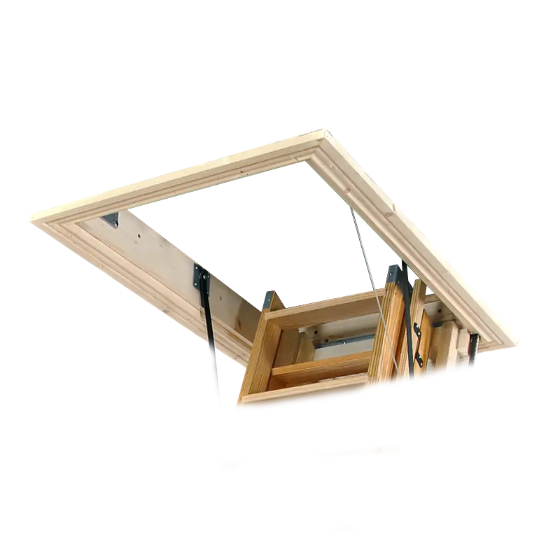loft hatch showing the top of a wooden ladder